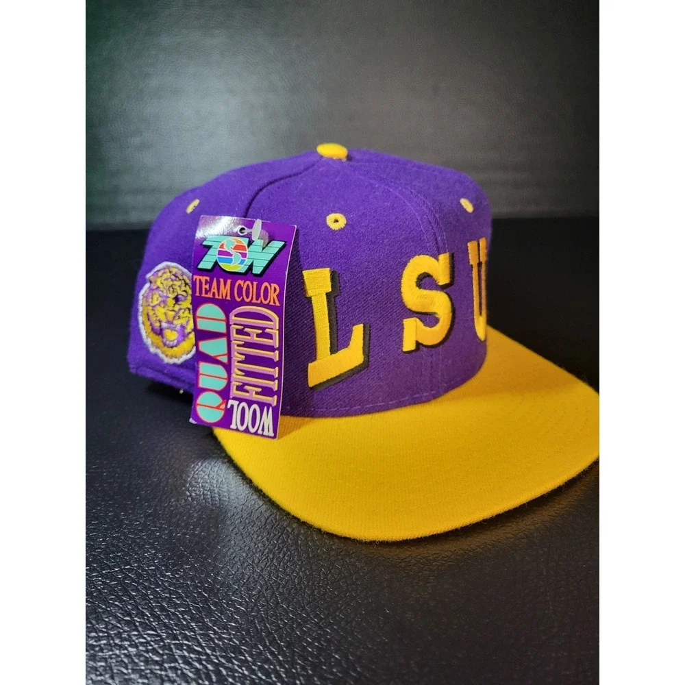 VTG LSU Tigers‎ Hat Cap Football All OVER PRINT RARE PURPLE 7 3/8 FITTED